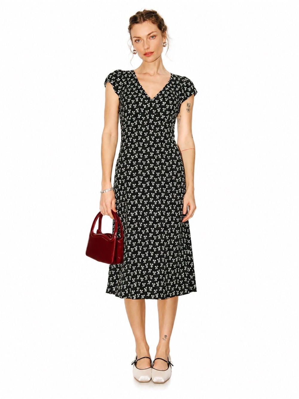 Reformation Iva Bow Tie Print Midi Dress Floral Size 2